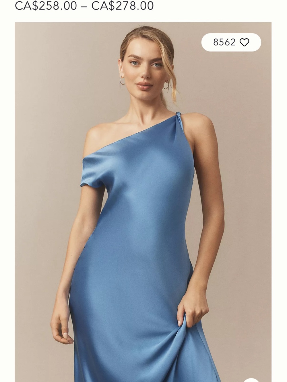 BHLDN One-Shoulder Satin Slip Dress in Dusty Blue